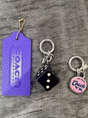 Coach Purple Leather Logo Tag with Silver & Black Dice Charm